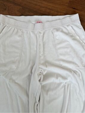 Juicy Couture Ivory Velour Track Pants Rhinestone Bling Lounge Sleepwear Large